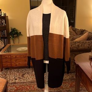 Michael Kors striped long cardigan with pockets.
